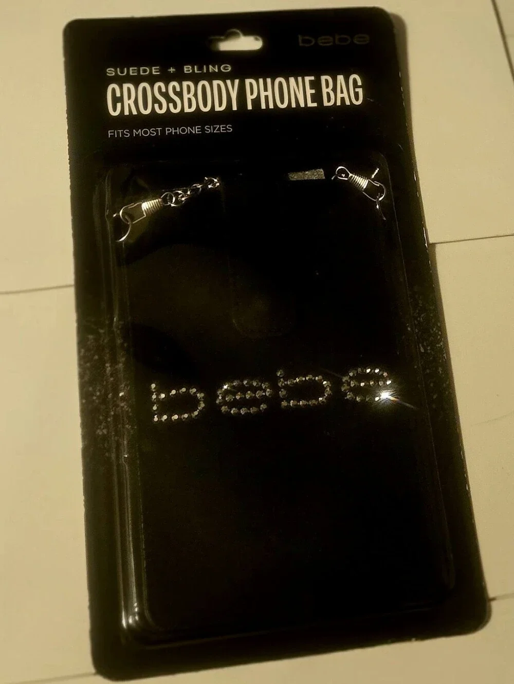 bebe Black Suede Bling Crossbody Phone Bag